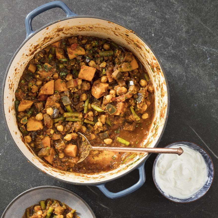 This undated photo provided by America's Test Kitchen in February 2019 shows Indian-Style Vegetable Curry in Brookline, Mass. This recipe appears in “The Complete Diabetes Cookbook.” (Daniel J. van Ackere/America's Test Kitchen via AP)