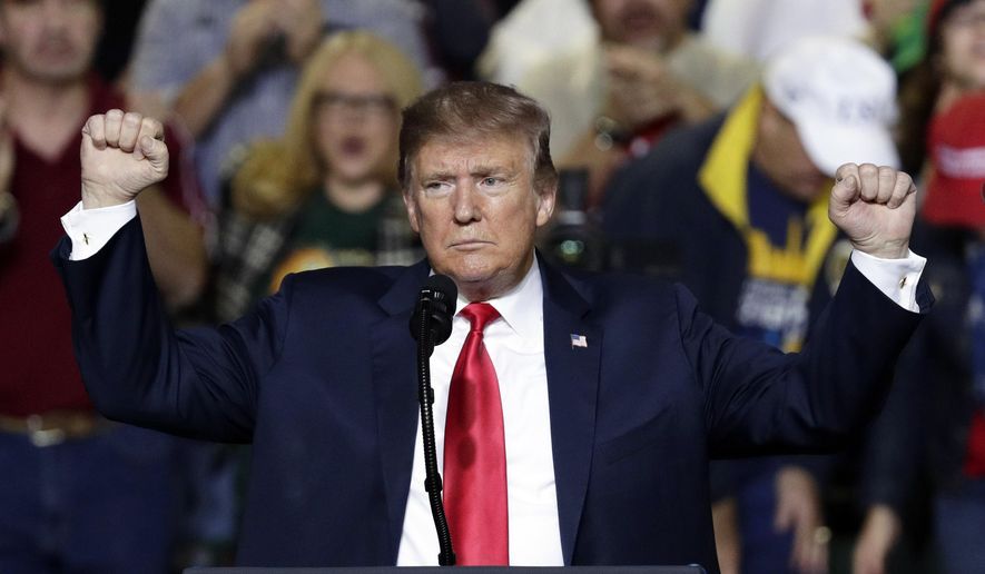 President Donald Trump speaks during a rally at the El Paso County Coliseum, Monday, Feb. 11, 2019, in El Paso, Texas. (AP Photo/Eric Gay) ** FILE **