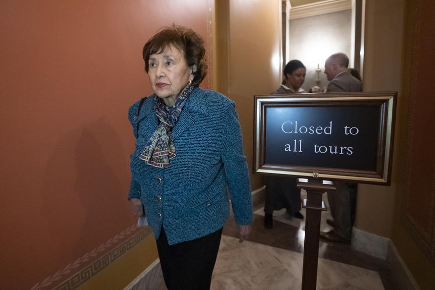 House Appropriations Committee Chair Nita Lowey, D-N.Y., walks to a closed-door meeting with the bipartisan group of House and Senate negotiators trying to negotiate a border security compromise in hope of avoiding another government shutdown, at the Capitol in in Washington, Monday night, Feb. 11, 2019. (AP Photo/J. Scott Applewhite)