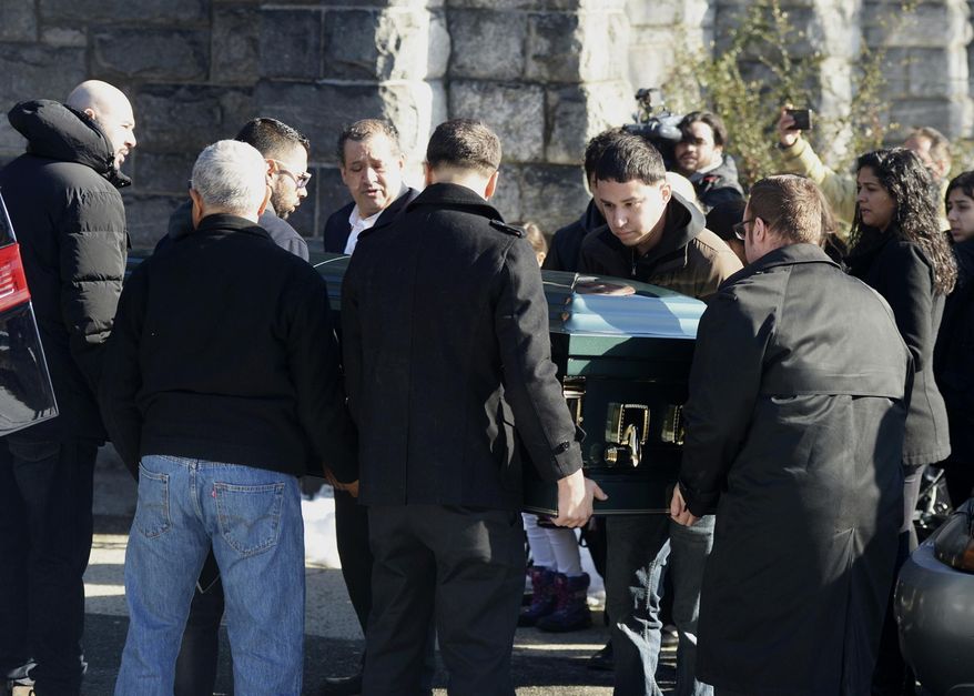 Pallbearers carry the casket of homicide victim Valerie Reyes into her funeral mass at St. Gabriel's Church in New Rochelle, N.Y. Tuesday, Feb. 12, 2019. Reyes, 24, of New Rochelle, N.Y., was found in a suitcase in Greenwich, Conn. on Tuesday, Feb. 5. Police arrested Javier da Silva, of Queens, N.Y., in connection with the killing. (Tyler Sizemore/Heast Connecticut Media)
