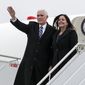 United States Vice President Mike Pence and his wife Karen Pence arrive at the airport in Warsaw, Poland, Wednesday, Feb. 13, 2019. The Polish capital is host for a two-day international conference on the Middle East, co-organized by Poland and the United States. (AP Photo/Michael Sohn)