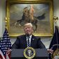 In this Nov. 1, 2018, file photo, President Donald Trump talks about immigration and gives an update on border security from the Roosevelt Room of the White House in Washington. (AP Photo/Susan Walsh, File)