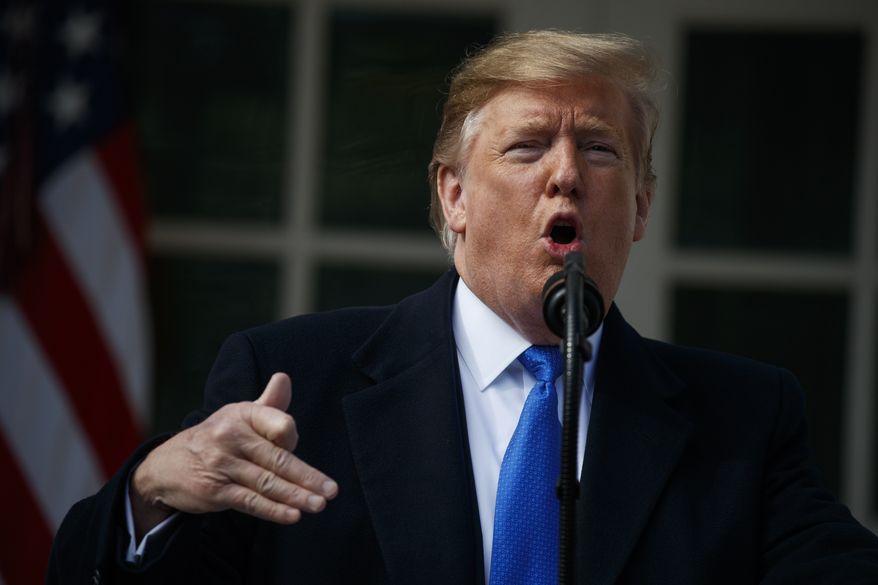 President Donald Trump speaks during an event in the Rose Garden at the White House to declare a national emergency in order to build a wall along the southern border, Friday, Feb. 15, 2019, in Washington. (AP Photo/ Evan Vucci)