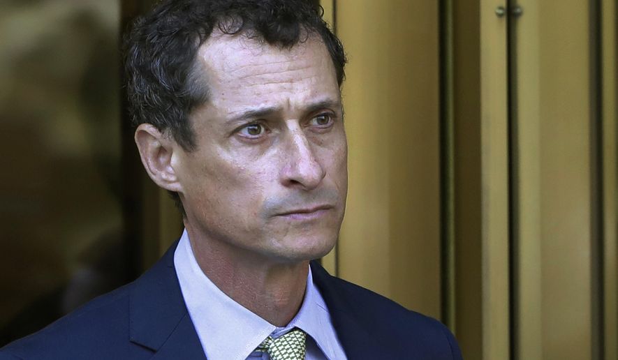 FILE - In this Sept. 25, 2017 file photo, former Congressman Anthony Weiner leaves federal court following his sentencing in New York. Weiner has been released from federal prison in Massachusetts. The New York Democrat, a once-rising star who also ran for mayor, was convicted of having illicit online contact with a 15-year-old North Carolina girl in 2017. The Federal Bureau of Prisons website now shows Weiner is in the custody of its Residential Re-entry Management office in Brooklyn, New York. It’s not immediately clear when he was transferred and where he’s currently staying. The bureau, federal court in New York and Weiner’s lawyer didn’t immediately comment. (AP Photo/Mark Lennihan, File)