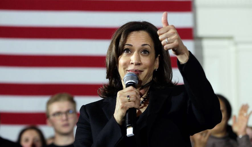 "I intend to compete in New Hampshire," said Sen. Kamala D. Harris. "I intend to spend time here. I intend to shake every hand I possibly can. I want to talk with you. I want to listen to you. I want to be challenged by you," Ms. Harris said during her visit. (Associated Press)