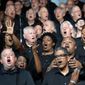 Choir members sing worship songs during the Southern Baptist Convention&#39;s annual meeting on Tuesday, June 12, 2018, at the Kay Bailey Hutchison Convention Center in Dallas. (AP Photo/Jeffrey McWhorter) ** FILE **