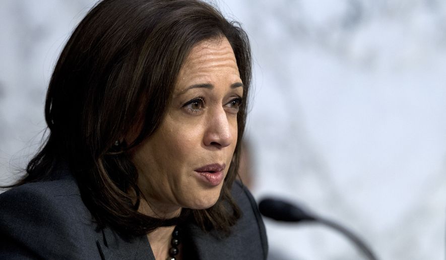 Sen. Kamala Harris, D-Calif. speaks during the the Senate Intelligence Committee hearing, on Capitol Hill in Washington Tuesday, Jan. 29, 2019. (AP Photo/Jose Luis Magana)