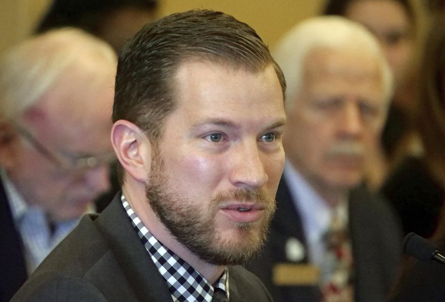 Rep. Andrew Stoddard, D-Sandy, speaks to members of the House Law Enforcement and Criminal Justice Standing Committee Wednesday, Feb. 20, 2019, in Salt Lake City. State lawmakers are pressing pause on two gun measures, including a proposal inspired by the shooting death of University of Utah student Lauren McCluskey. Democratic sponsor Stoddard said he's planning to keep working on the measure that would hold gun owners liable if they lend out a firearm that's used in a crime. Stoddard's measure stalled out after hitting opposition from gun-rights advocates, as did another to penalize gun owners if someone is hurt by a firearm that isn't safely stored. (AP Photo/Rick Bowmer)