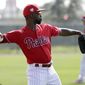 Philadelphia Phillies&#39; Andrew McCutchen does drills at the Phillies spring training baseball facility, Tuesday, Feb. 19, 2019, in Clearwater, Fla. (AP Photo/Lynne Sladky)