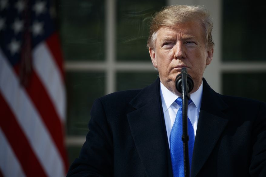President Donald Trump speaks during an event in the Rose Garden at the White House to declare a national emergency in order to build a wall along the southern border, Friday, Feb. 15, 2019, in Washington. (AP Photo/ Evan Vucci)