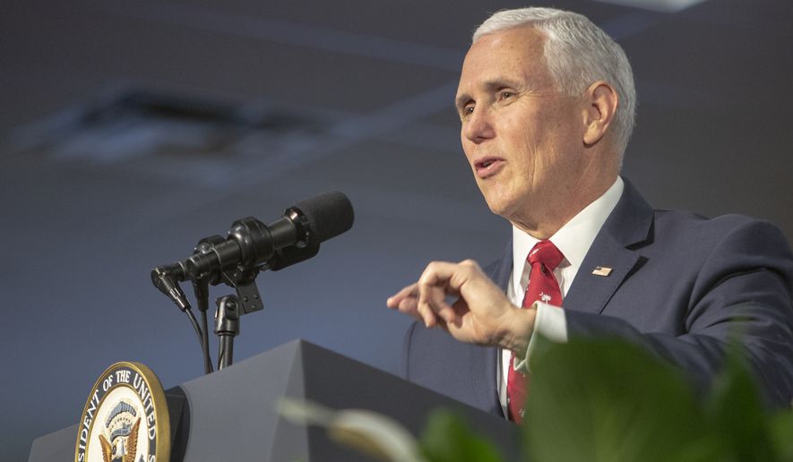 Vice President Mike Pence delivers a speech during a visit to The Meeting Place Church, a designated &quot;Opportunity Zone,&quot; with second lady Karen Pence and U.S. Sen. Tim Scott, R-S.C, Thursday, Feb. 21, 2019, in Columbia, S.C. (Gavin McIntyre/The State via AP, Pool) ** FILE **