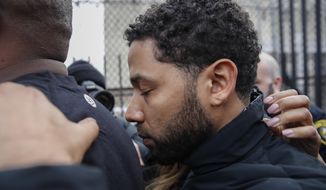&amp;quot;Empire&amp;quot; actor Jussie Smollett leaves Cook County jail following his release, Thursday, Feb. 21, 2019, in Chicago. Smollett was charged with disorderly conduct and filling a false police report when he said he was attacked in downtown Chicago by two men who hurled racist and anti-gay slurs and looped a rope around his neck, a police said. (AP Photo/Kamil Krzaczynski)