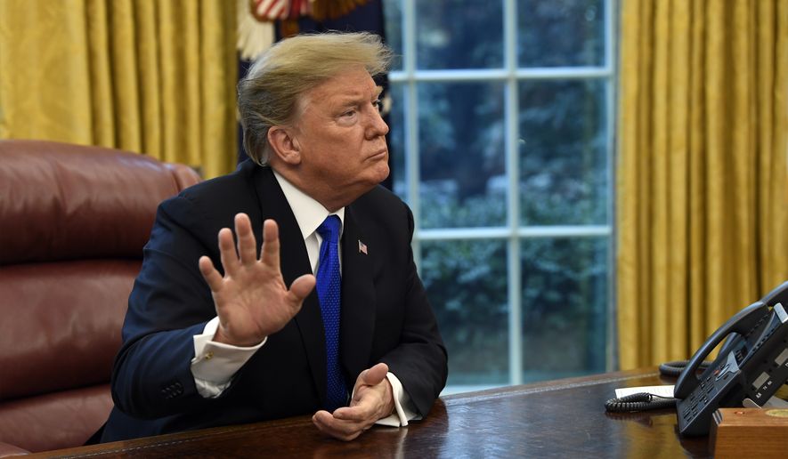 President Donald Trump speaks as he meets with Chinese Vice Premier Liu He in the Oval Office of the White House in Washington, Friday, Feb. 22, 2019. (AP Photo/Susan Walsh)