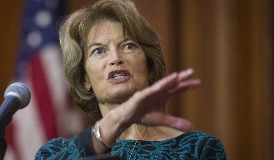 FILE - In this Tuesday, Dec. 11, 2018 file photo, Sen. Lisa Murkowski, R-Alaska, speaks after an order withdrawing federal protections for countless waterways and wetland was signed, at EPA headquarters in Washington. U.S. Sen. Lisa Murkowski says she is likely to support a resolution of disapproval over President Donald Trump&#39;s declaration of a national emergency to secure more money for a wall on the U.S.-Mexico border, Friday, Feb. 22, 2019. (AP Photo/Cliff Owen, File)