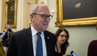 In this Jan. 25, 2019, file photo, Sen. Kevin Cramer, R-N.D., speaks to reporters as he walks into a closed-door meeting with Senate Republicans on Capitol Hill in Washington. (AP Photo/Andrew Harnik, File)