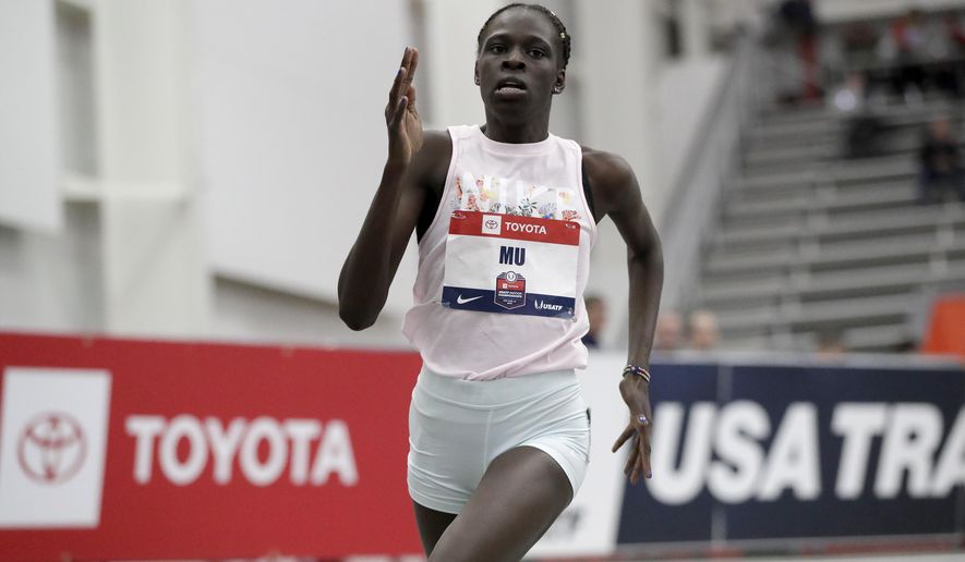 Athing Mu runs in a 600-meter heat at the USA Track & Field Indoor Championships, Saturday, Feb. 23, 2019, in New York. (AP Photo/Julio Cortez)