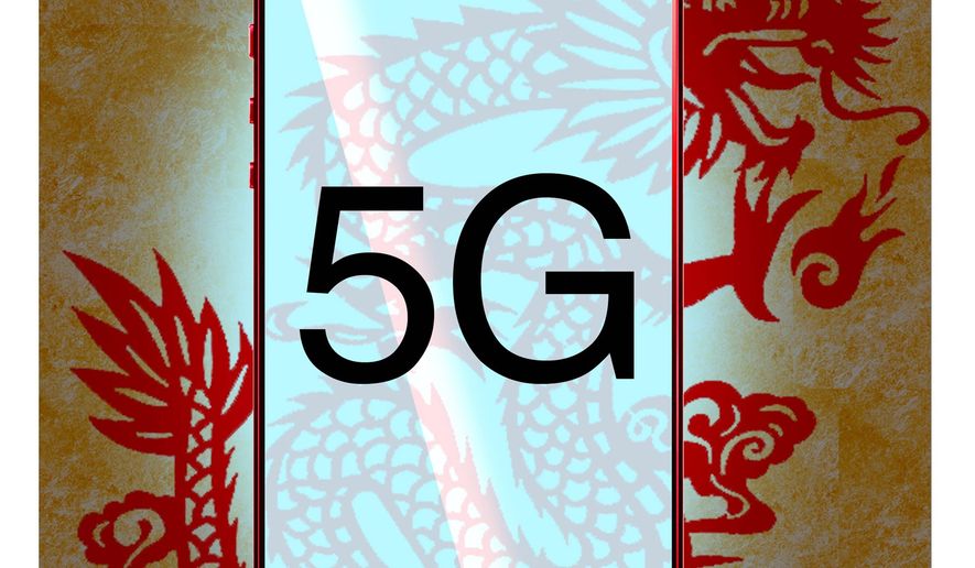 Illustration on the commercia threat of Chinese hegemony in 5G technology by Alexander Hunter/The Washington Times