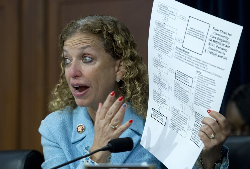 House Appropriations subcommittee Chairwoman Rep. Rep. Debbie Wasserman Schultz, D-Fla. speaks during the hearing of Veterans Affairs Secretary Robert Wilkie, during the House Appropriations subcommittee on Capitol Hill in Washington, Tuesday, Feb. 26, 2019. (AP Photo/Jose Luis Magana) **FILE**