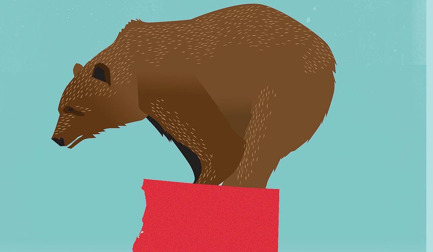Illustration on the State of California's financial plight by Linas Garsys/The Washington Times