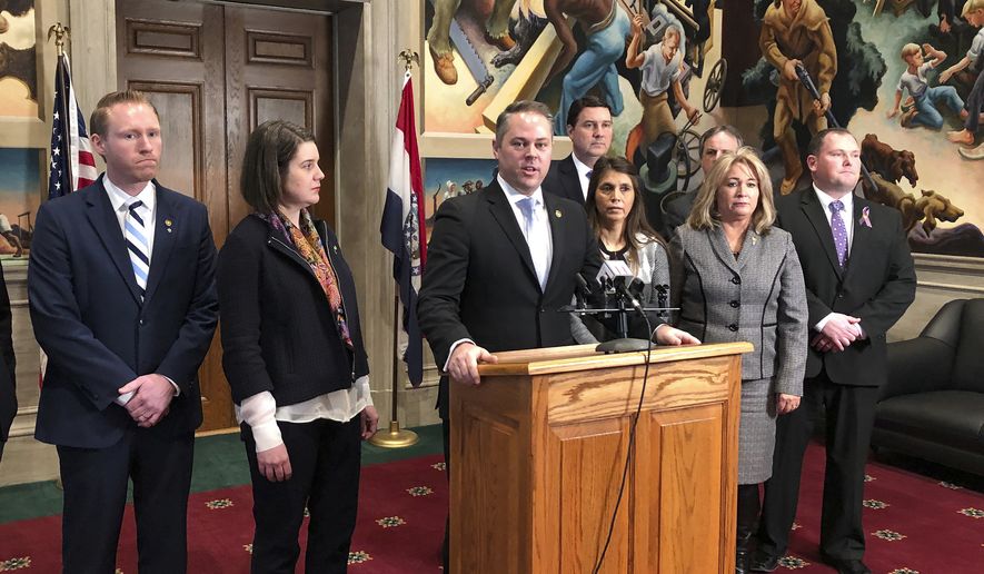 Republican House Speaker Elijah Haahr speaks during a news conference after the House passed a sweeping bill to further restrict abortion Wednesday, Feb. 27, 2019, in Jefferson City, Mo. Missouri&#39;s Republican-led House has passed a bill to ban almost all abortions if the U.S. Supreme Court overturns Roe v. Wade. The legislation would ban abortions except in cases of medical emergencies. The ban would kick in if the Supreme Court overturns its landmark ruling establishing a nationwide right to abortion. If Roe v. Wade remains, the legislation also would ban most abortions after a fetal heartbeat is detected. (AP Photo/Summer Ballentine)