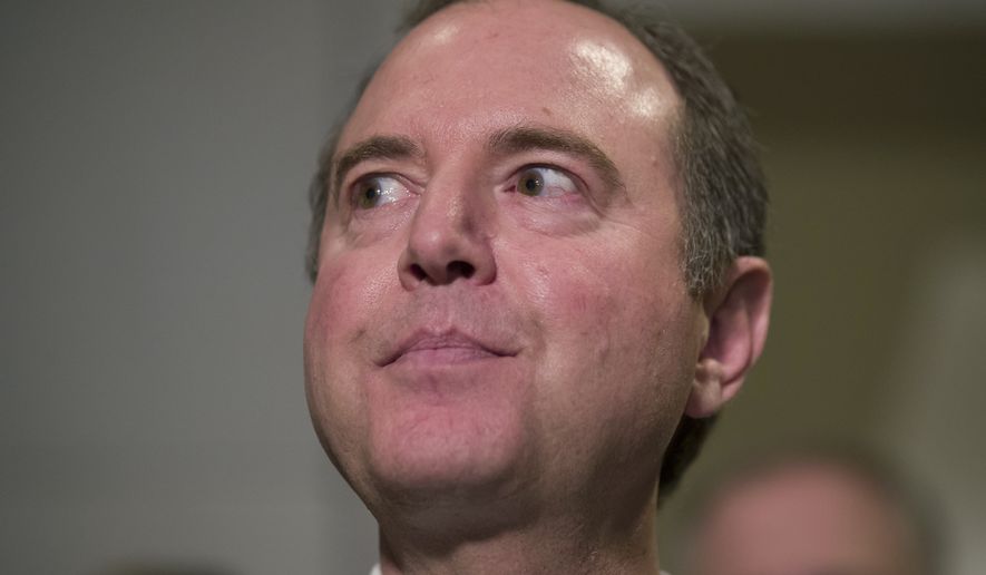 House Intelligence Committee Chairman Adam Schiff, of Calif., pauses while speaking with the media after hearing Michael Cohen, President Donald Trump&#39;s former lawyer, testify before a closed-door hearing of the House Intelligence Committee, on Capitol Hill, Thursday, Feb. 28, 2019, in Washington. (AP Photo/Alex Brandon)