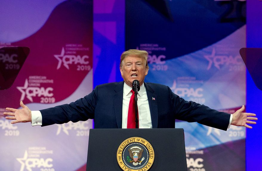 President Trump has been remarkably successful in leading the conservative movement away from its old script, according to a Washington Times/CPAC straw poll. "If we don't go off script, our country is in big trouble, folks," he said. (Associated Press)