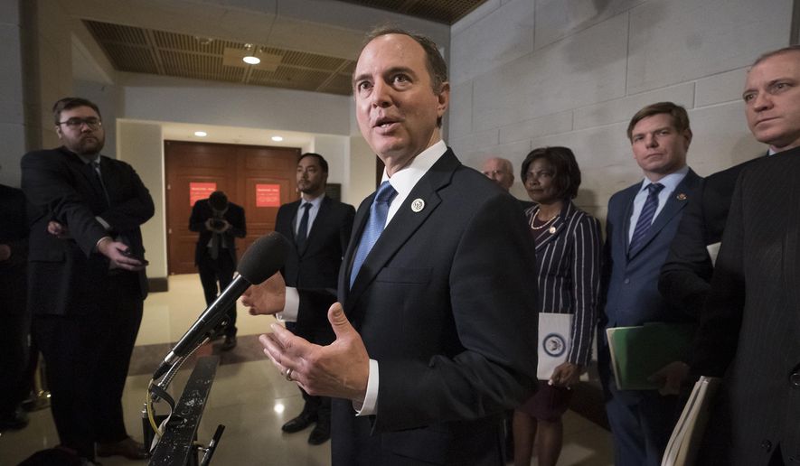 FILE - In this Thursday, Feb. 28, 2019 file photo, Rep. Adam Schiff, chairman of the House Intelligence Committee, talks to reporters after a day of interviewing Michael Cohen, President Donald Trump's former lawyer, on Capitol Hill in Washington. Democrats are undertaking several broad new investigations into President Trump and setting the stage for a post-Robert Mueller world. Schiff, said Republicans had prematurely closed the matter of Russian interference in the 2016 election without interviewing key witnesses and demanding important documents. (AP Photo/J. Scott Applewhite, File)