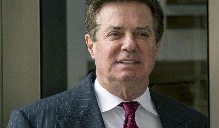 In this April 4, 2018 file photo, Paul Manafort, President Donald Trump's former campaign chairman, leaves the federal courthouse in Washington. Members of the Manafort family who run the Connecticut-based Manafort Brothers Inc. construction company are defending their family name while distancing themselves from Paul Manafort Jr.,  who is facing sentencing this month for financial crimes and illegal lobbying. (AP Photo/Andrew Harnik)