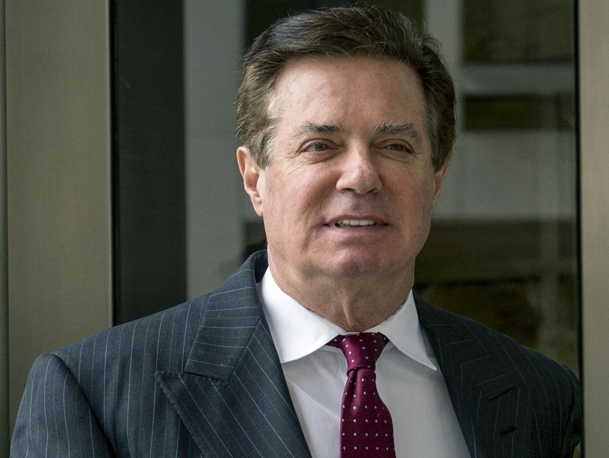 In this April 4, 2018 file photo, Paul Manafort, President Donald Trump's former campaign chairman, leaves the federal courthouse in Washington. Members of the Manafort family who run the Connecticut-based Manafort Brothers Inc. construction company are defending their family name while distancing themselves from Paul Manafort Jr.,  who is facing sentencing this month for financial crimes and illegal lobbying. (AP Photo/Andrew Harnik)