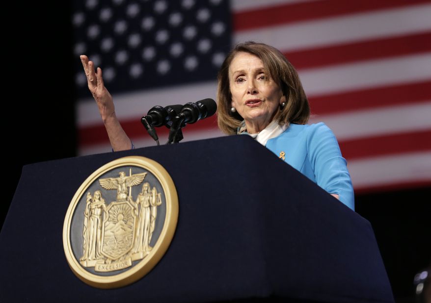 House Speaker Nancy Pelosi speaks during a bill signing ceremony in New York, Monday, Feb. 25, 2019. Pelosi joined New York Governor Andrew Cuomo as he signed a &quot;red flag&quot; bill, which attempts to prevent people who present a threat to themselves or others from purchasing or owning a gun. (AP Photo/Seth Wenig)