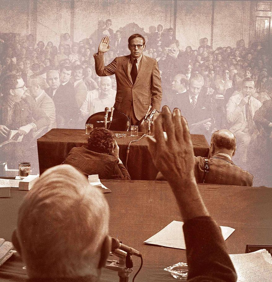 ** FILE ** Former White House aide John Dean III is sworn in by Senate Watergate Committee Chairman Sam Ervin, D-N.C. in this June 25, 1973 file photo. (AP Photo/File)