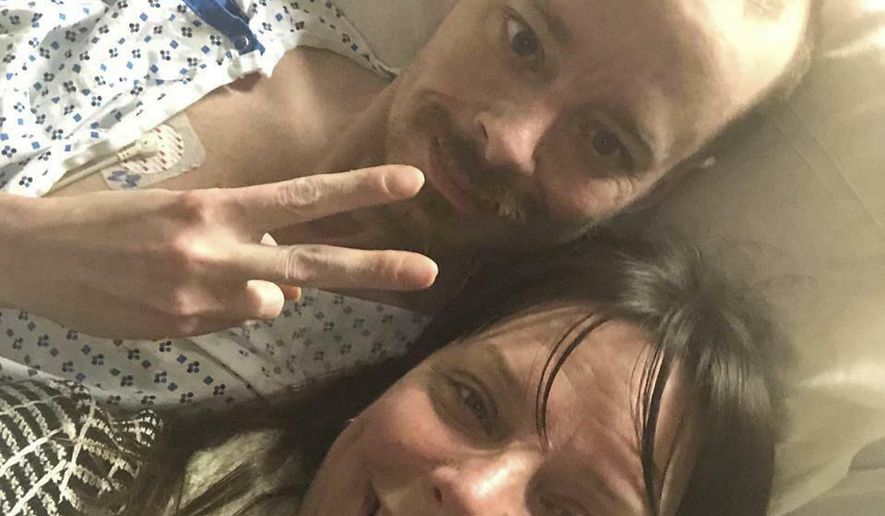 In this undated selfie provided by Bridgette Hoskie, her brother Jay Barrett and herself pose for the photo. Barrett, a terminally ill Connecticut man who's a big supporter of President Donald Trump, is getting a bucket list wish fulfilled, with help from his Democratic sister. (Bridgette Hoskie via AP)