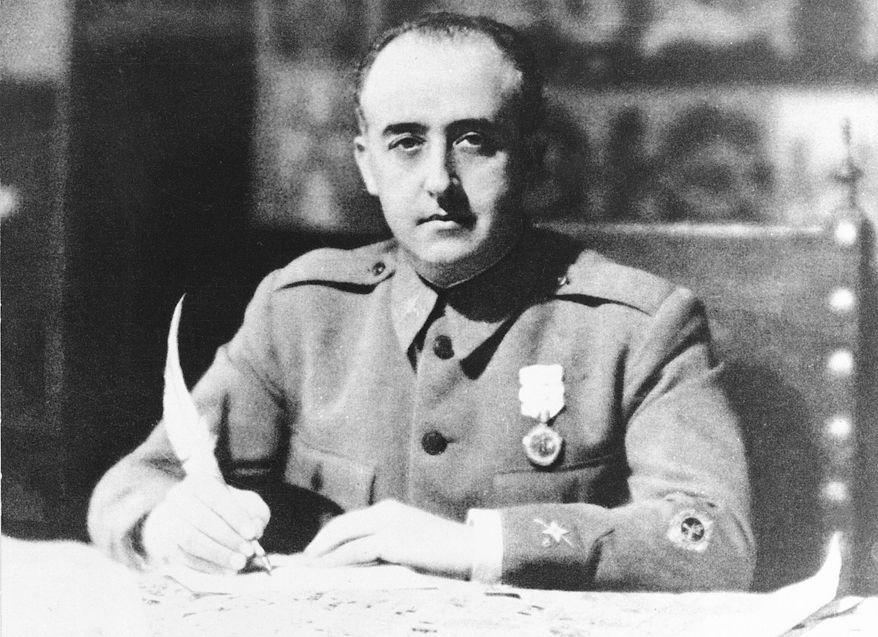 In this black and white file photo dated 1936, General Francisco Franco, Generalissimo of the anti-republican military forces and appointed head of Nationalist Spain, is seen in 1936 during the time of the Spanish Civil War. Spain's Justice Ministry on Wednesday March 5, 2019, invited people to send by email any details they have about officially unrecorded victims of the country's 1936-39 Civil War and the four decades of dictatorship that followed under Gen. Francisco Franco, aiming to create a reliable census and helping to identify the estimated 114,000 victims. (AP Photo, FILE)