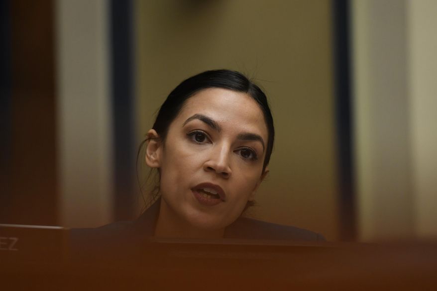 Rep. Alexandria Ocasio-Cortez, D-N.Y., speaks at a House Oversight and Reform subcommittee hearing on PFAS chemicals and their risks on Wednesday, March 6, 2019, on Capitol Hill in Washington. The Pentagon defends its handling and continued use of a toxic firefighting foam that it acknowledges has contaminated water around more than 400 military bases, as military families and officials from states testify on the health and financial tolls. (AP Photo/Sait Serkan Gurbuz)
