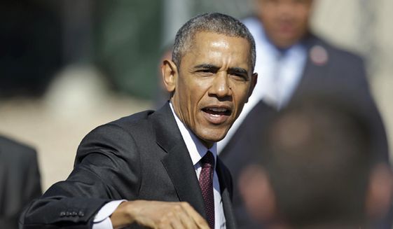 In this April 3, 2015, file photo, President Barack Obama leaves after Hill Air Force Base, Utah. (AP Photo/Rick Bowmer, File)