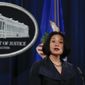 Jessie Liu, U.S. Attorney for the District of Columbia, speaks during a news conference at the Justice Department in Washington. (AP Photo/Carolyn Kaster) ** FILE **