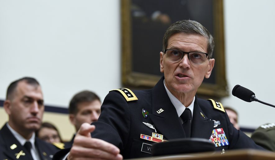 U.S. Central Command Commander Gen. Joseph Votel testifies before the House Armed Services Committee on Capitol Hill in Washington, Thursday, March 7, 2019. (AP Photo/Susan Walsh)