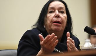 Christine Levinson, wife of Robert Levinson, a former FBI agent who vanished in Iran in 2007, testifies before the House Foreign Affairs Committee on Capitol Hill in Washington, Thursday, March 7, 2019. Levinson told a the House panel that she holds Iran responsible for the disappearance of her husband. But she also said three American administrations have failed to press Iran hard enough for his return. (AP Photo/Susan Walsh)
