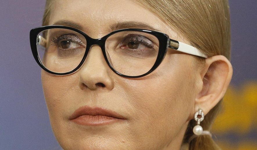 Former Ukrainian Prime Minister Yulia Tymoshenko speaks during her press conference in Kiev, Ukraine, Thursday, March. 7, 2019. Tymoshenko is running in the president election scheduled for March 31. (AP Photo/Efrem Lukatsky)