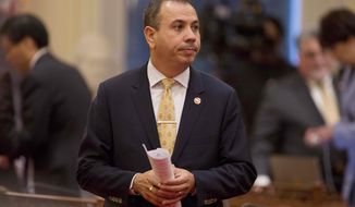 FILE - This Jan. 23, 2018 file photo shows state Sen. Tony Mendoza, D-Artesia, at the Capitol in Sacramento, Calif.   Investigators say Mendoza likely engaged in unwanted &amp;quot;flirtatious or sexually suggestive&amp;quot; behavior with six women. He resigned in February 2018 and is a Democrat. The California Legislature says it racked up more than $1.8 million in legal costs from sexual harassment investigations during 2018 and the first month of 2019. (AP Photo/Steve Yeater, File)