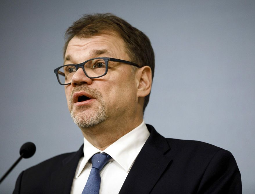 Finnish Prime Minister Juha Sipila announces his cabinet's resignation during a press conference at the prime minister's official residence Kes'ranta in Helsinki, Finland, Friday, March 8, 2019. Sipila's center-right government resigned Friday after failing to push through a planned social and health reform. (Seppo Samuli/Lehtikuva via AP)