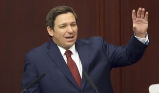 In this March 5, 2019, file photo, Florida Gov. Ron Desantis gives his state of the state address on the first day of the legislative session in Tallahassee, Fla. (AP Photo/Steve Cannon, File)