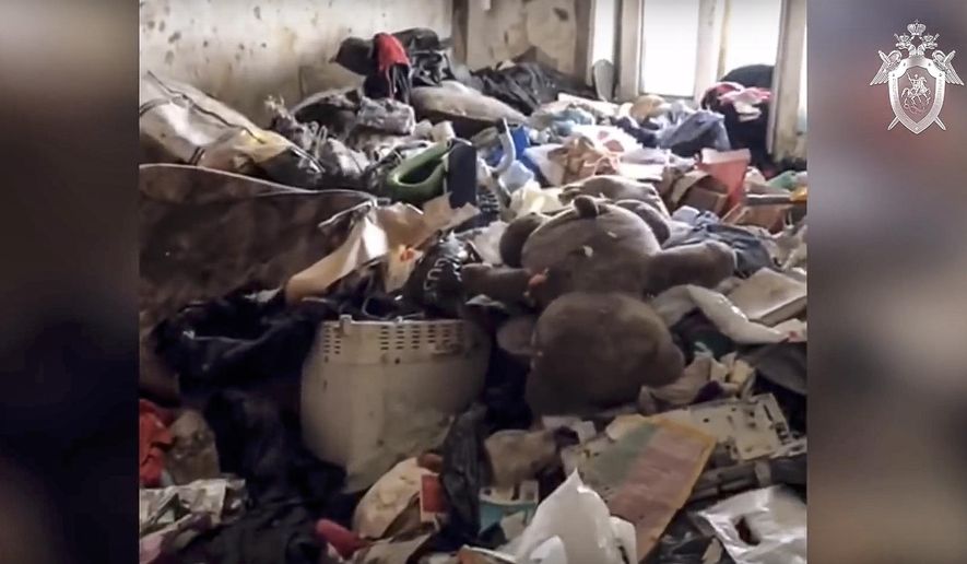 FILE - This photo taken from video made available by The Investigative Committee of the Russian Federation on Sunday, March 10, 2019 shows a Moscow apartment where a neglected five-year-old girl was living. Russian officials say a neglected five-year-old girl who was left alone in a Moscow apartment for several days is in intensive care. The Investigative Committee, Russia’s main investigative body, said Monday, March 11 it has detained the girls’ mother and has launched a criminal inquiry into conspiracy to murder. Investigators, who are also investigating (The Investigative Committee of the Russian Federation via AP, File)