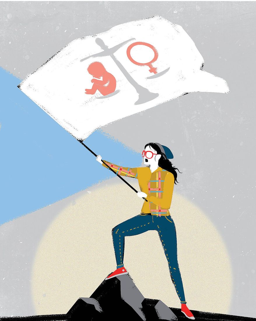 Illustration on abortion and Millenials by Linas Garsys/The Washington Times