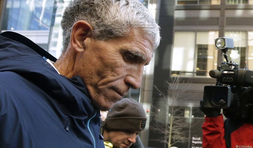 William &quot;Rick&quot; Singer founder of the Edge College &amp; Career Network, departs federal court in Boston on Tuesday, March 12, 2019, after he pleaded guilty to charges in a nationwide college admissions bribery scandal. (AP Photo/Steven Senne)