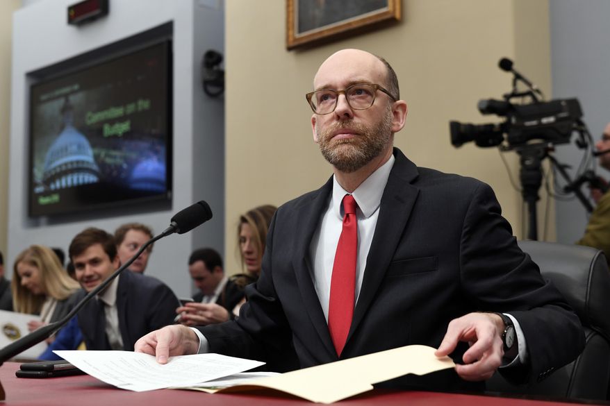 Office of Management and Budget acting Director Russell Vought testifies before the House Budget Committee on Capitol Hill in Washington, Tuesday, March 12, 2019, during a hearing on the fiscal year 2020 budget. (AP Photo/Susan Walsh) ** FILE **