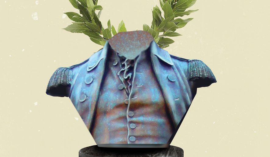 Illustration on destroying history by Linas Garsys/The Washington Times