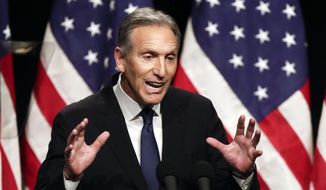 In this Feb. 7, 2019, file photo, former Starbucks CEO Howard Schultz speaks at Purdue University in West Lafayette, Ind. Schultz is set to further explain his vision for an independent presidency outside the two-party system in a speech at Florida’s Miami Dade College on March 13. According to a copy of his prepared remarks obtained by The Associated Press, he will further explain what a potential Schultz presidency could look like. (AP Photo/Michael Conroy, File)