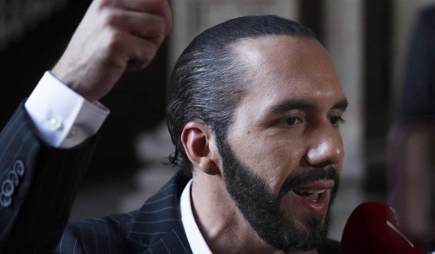 El Salvador&#39;s President-elect Nayib Bukele speaks to the press at Mexico&#39;s National Palace after meeting with the President Andres Manuel Lopez Obrador in Mexico City, Tuesday, March 12, 2019. (AP Photo/Marco Ugarte)