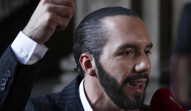 El Salvador&#x27;s President-elect Nayib Bukele speaks to the press at Mexico&#x27;s National Palace after meeting with the President Andres Manuel Lopez Obrador in Mexico City, Tuesday, March 12, 2019. (AP Photo/Marco Ugarte)